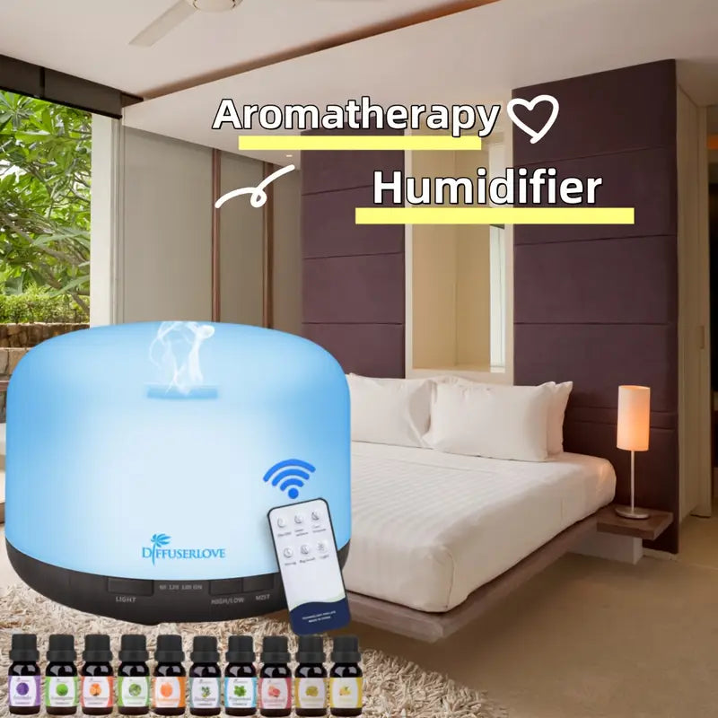 Diffuseur Diffuserlove de 500ml avec Lumière LED 7 Couleurs, Télécommande et 10 Huiles Essentielles pour Maison Bureau Chambre