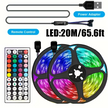 Bandes LED intelligentes à contrôle sans fil avec télécommande infrarouge, éclairage RGB décoratif pour salon et ambiance lumineuse flexible 65,6 Pieds/20 Mètres