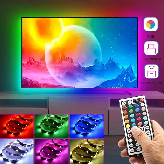 Bandes LED intelligentes à contrôle sans fil avec télécommande infrarouge, éclairage RGB décoratif pour salon et ambiance lumineuse flexible 65,6 Pieds/20 Mètres