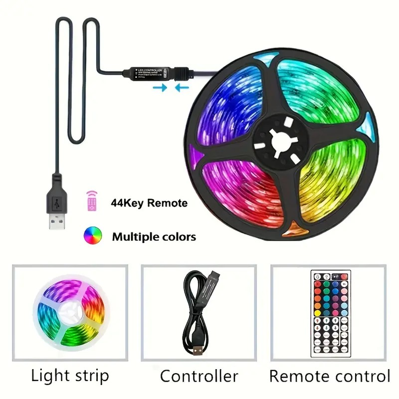 Bandes LED intelligentes à contrôle sans fil avec télécommande infrarouge, éclairage RGB décoratif pour salon et ambiance lumineuse flexible 65,6 Pieds/20 Mètres