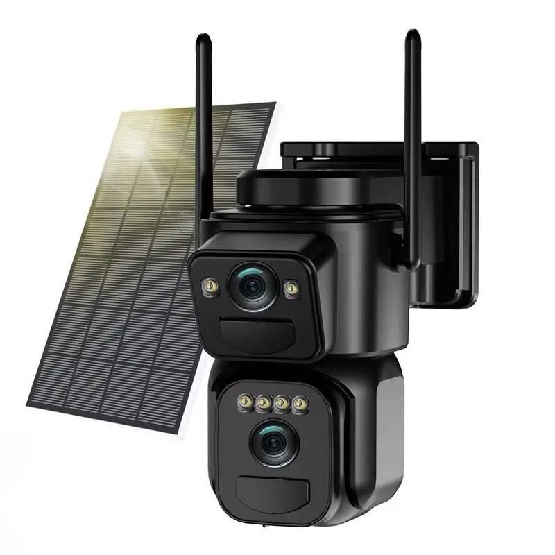 Caméra de Sécurité Solaire BEENOCAM avec Zoom 10x, Projecteur, Détection de Mouvement, Vision Nocturne en Couleur, Audio Bidirectionnel - Comprend des Caméras Bullet et PTZ WiFi 2K FHD, Support Mural,