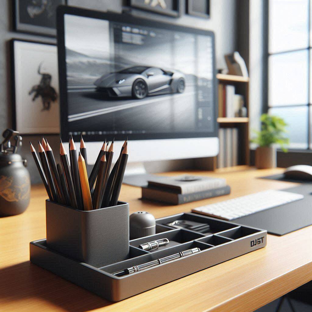 Plateau et gobelet à crayons pour un bureau