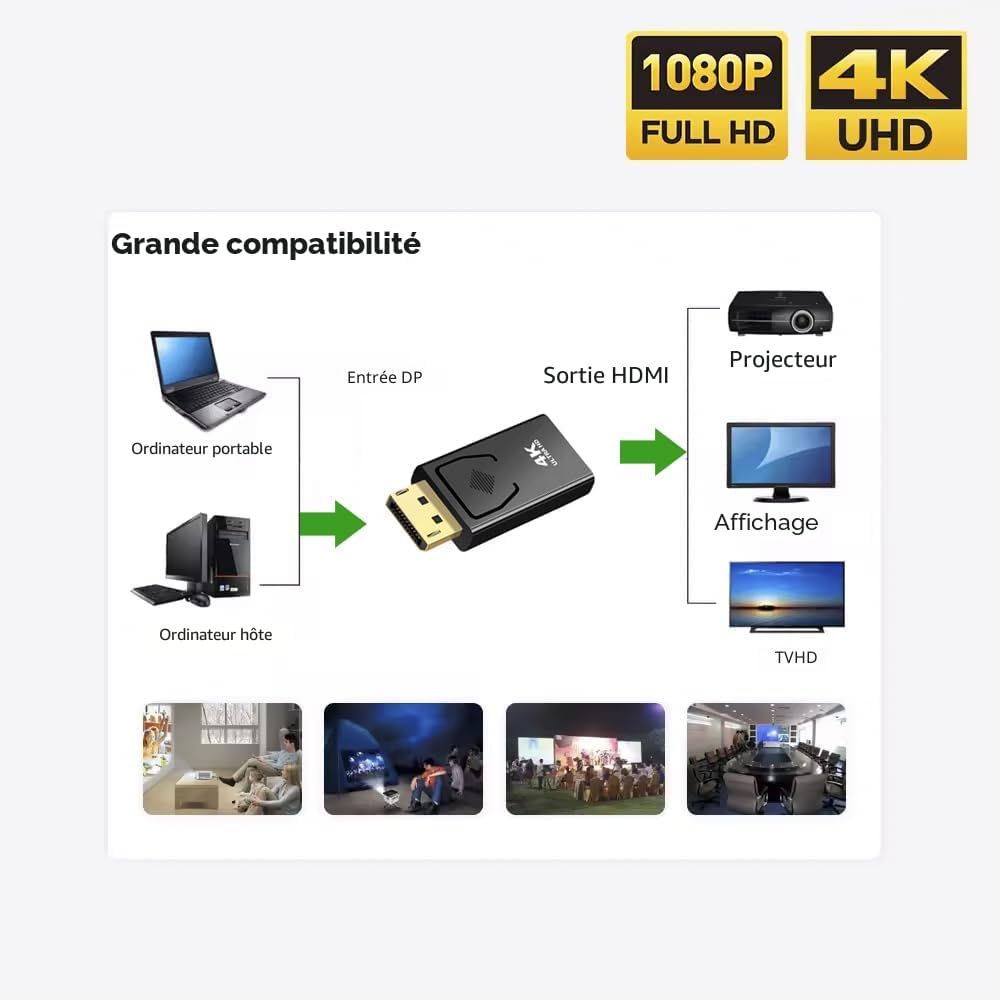 adaptateurs DisplayPort vers HDMI plaqué or [mâle] vers HDMI 1080p [femelle]