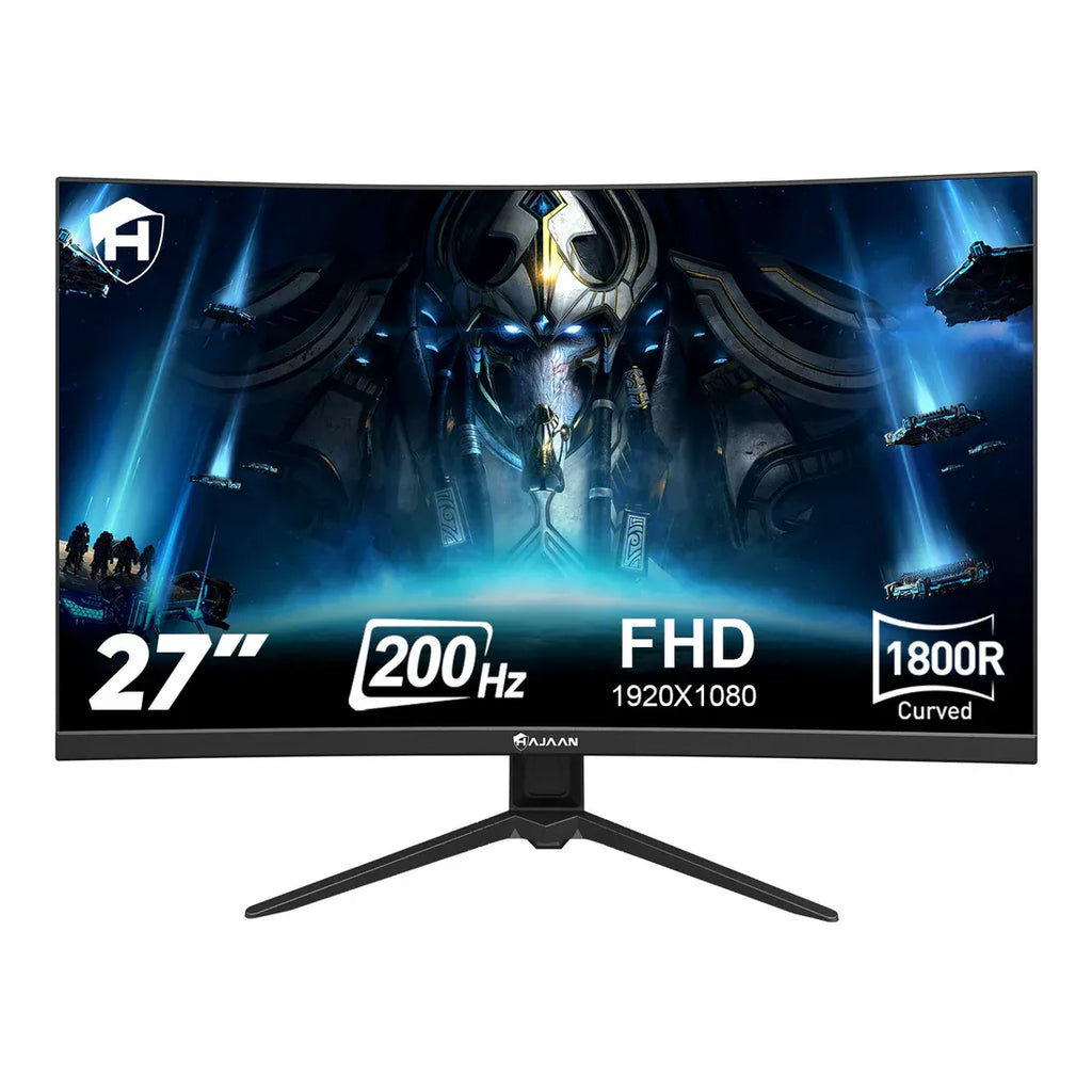 Moniteur de jeu incurvé HAJAAN 27 pouces FHD avec rétroéclairage RGB - Taux de rafraîchissement de 200 Hz | Dalle VA avec support mural | Ports HDMI, DP et USB - (X2725C)