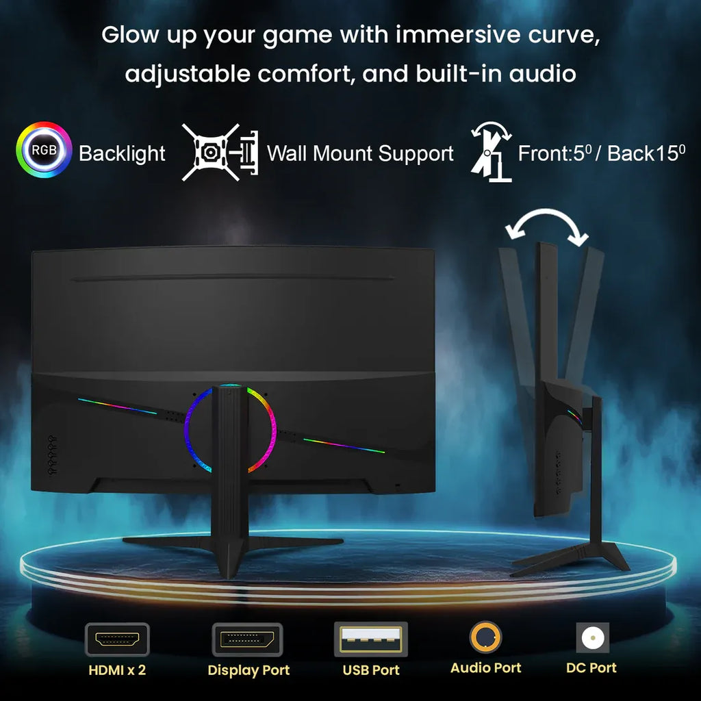 Moniteur de jeu incurvé HAJAAN 27 pouces FHD avec rétroéclairage RGB - Taux de rafraîchissement de 200 Hz | Dalle VA avec support mural | Ports HDMI, DP et USB - (X2725C)