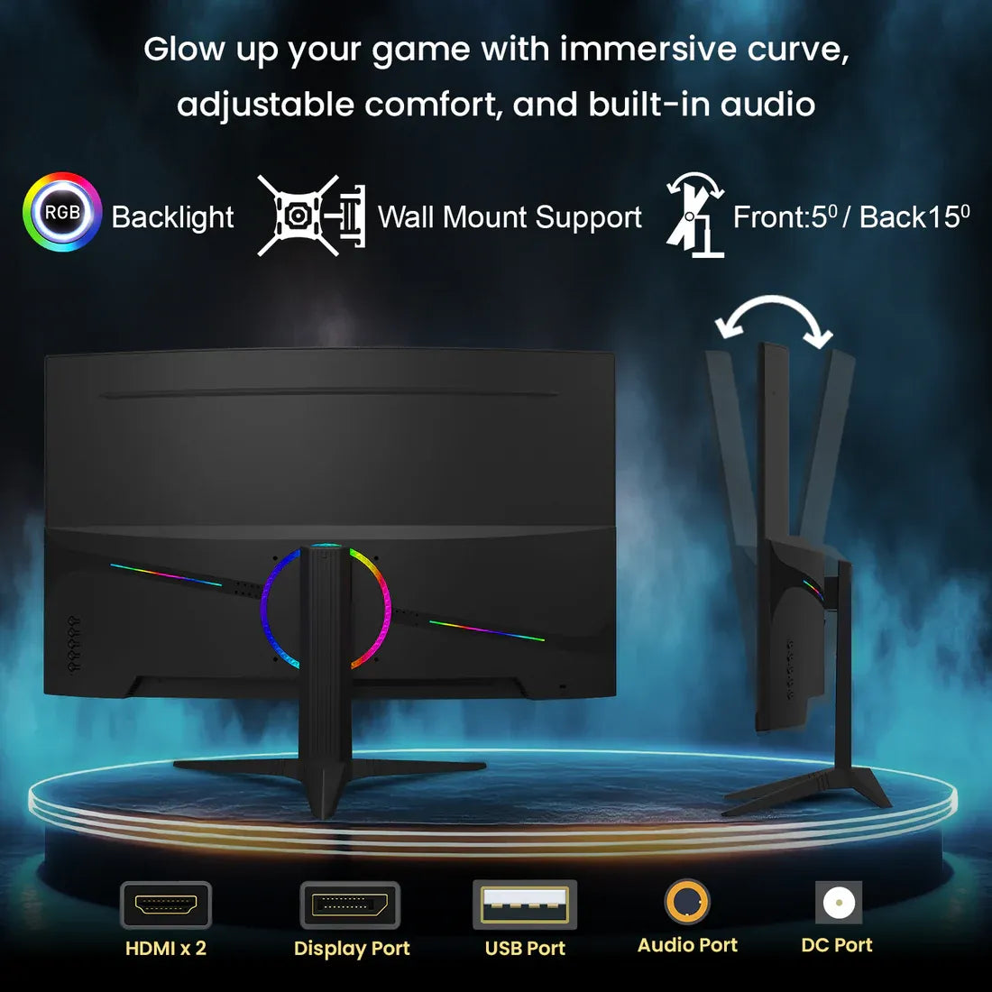 Moniteur de jeu incurvé HAJAAN 27 pouces FHD avec rétroéclairage RGB - Taux de rafraîchissement de 200 Hz | Dalle VA avec support mural | Ports HDMI, DP et USB - (X2725C)