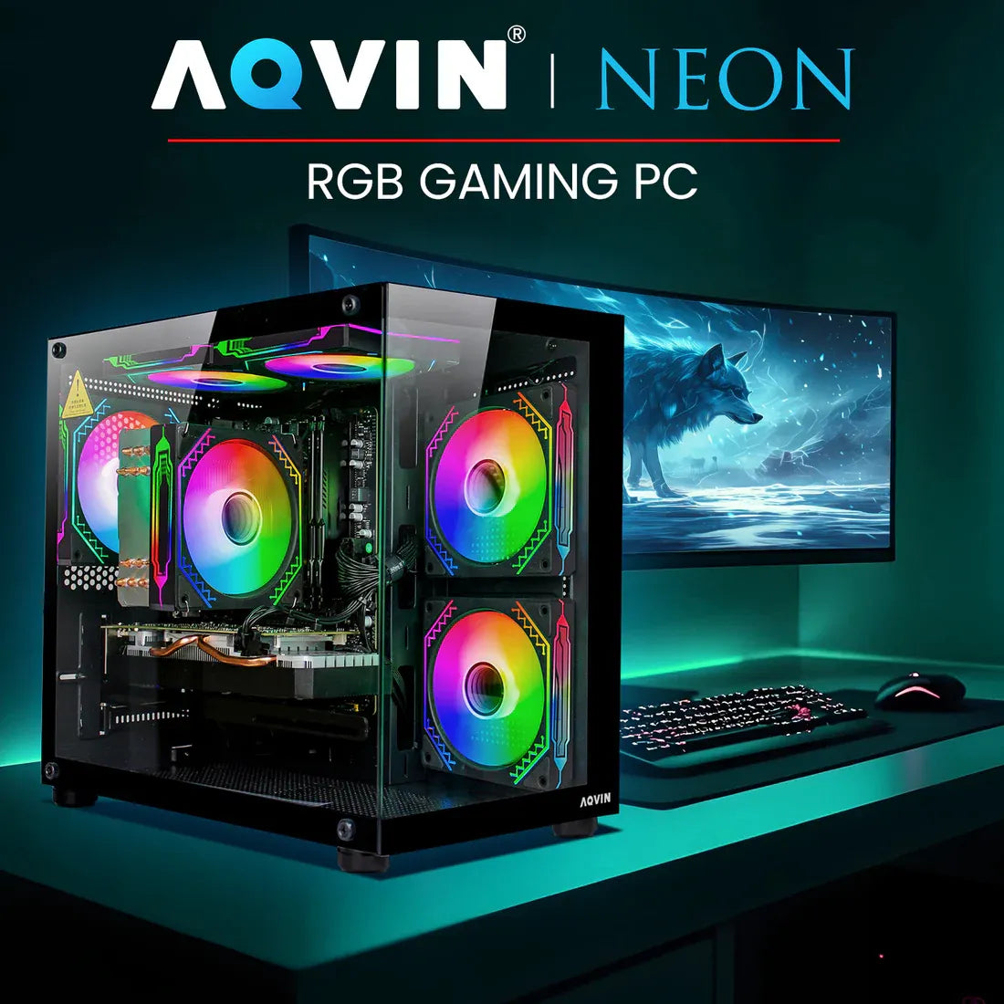 PC de jeu AQVIN NEON sous Windows 11 Pro Mini - Carte graphique NVIDIA GeForce