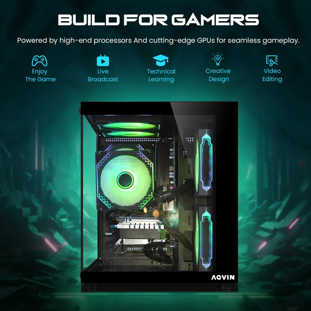 PC de jeu AQVIN NEON sous Windows 11 Pro Mini - Carte graphique NVIDIA GeForce