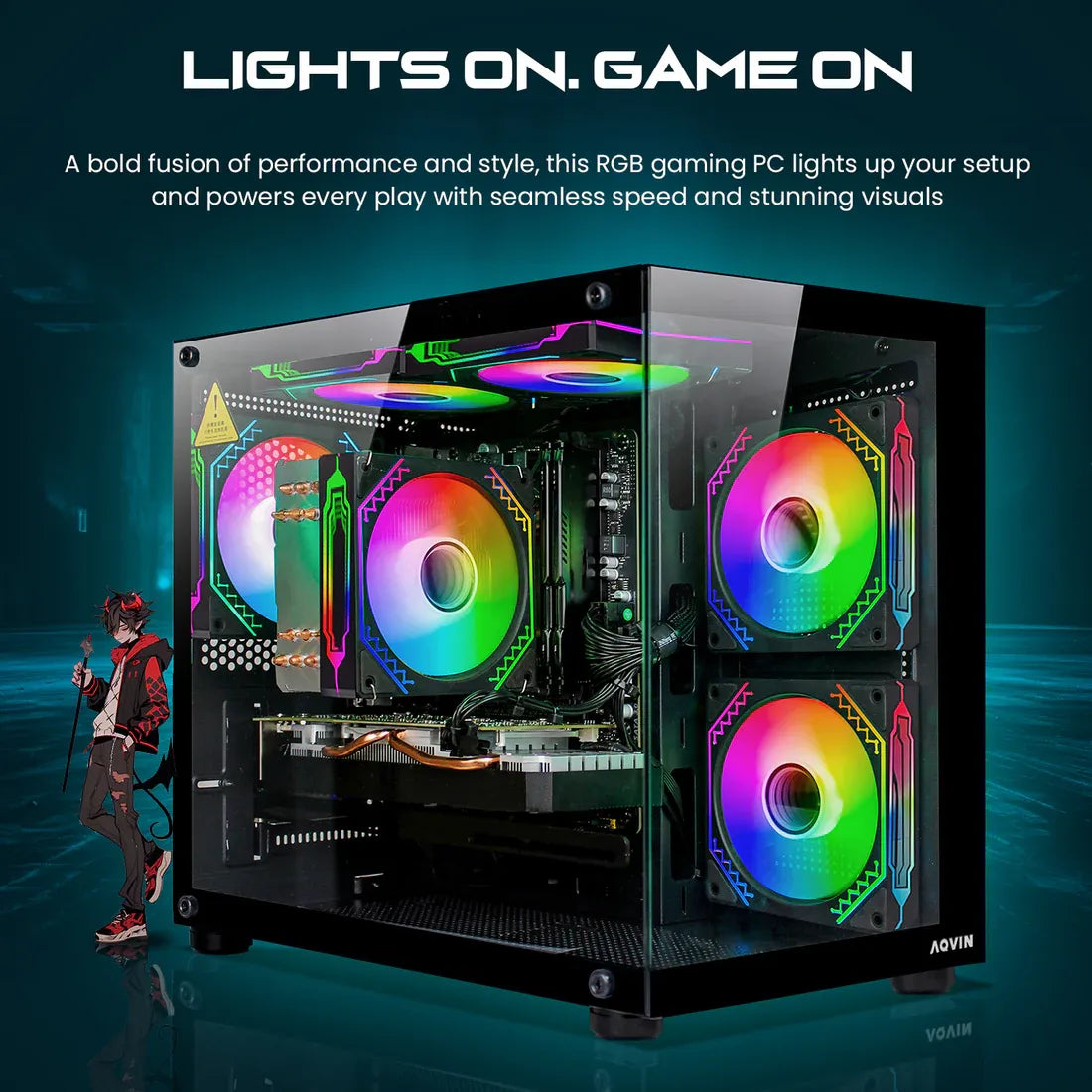 PC de jeu AQVIN NEON sous Windows 11 Pro Mini - Carte graphique NVIDIA GeForce