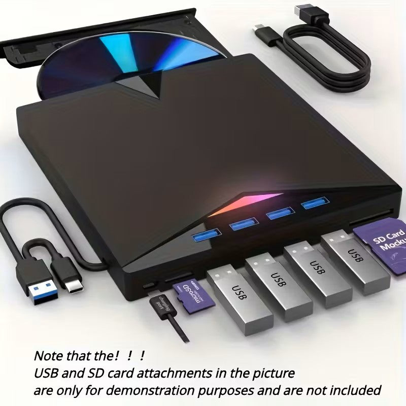 Lecteur et graveur CD/DVD portable - Clé USB C externe avec lecteur de carte SD, Hub USB 3.0 Type C