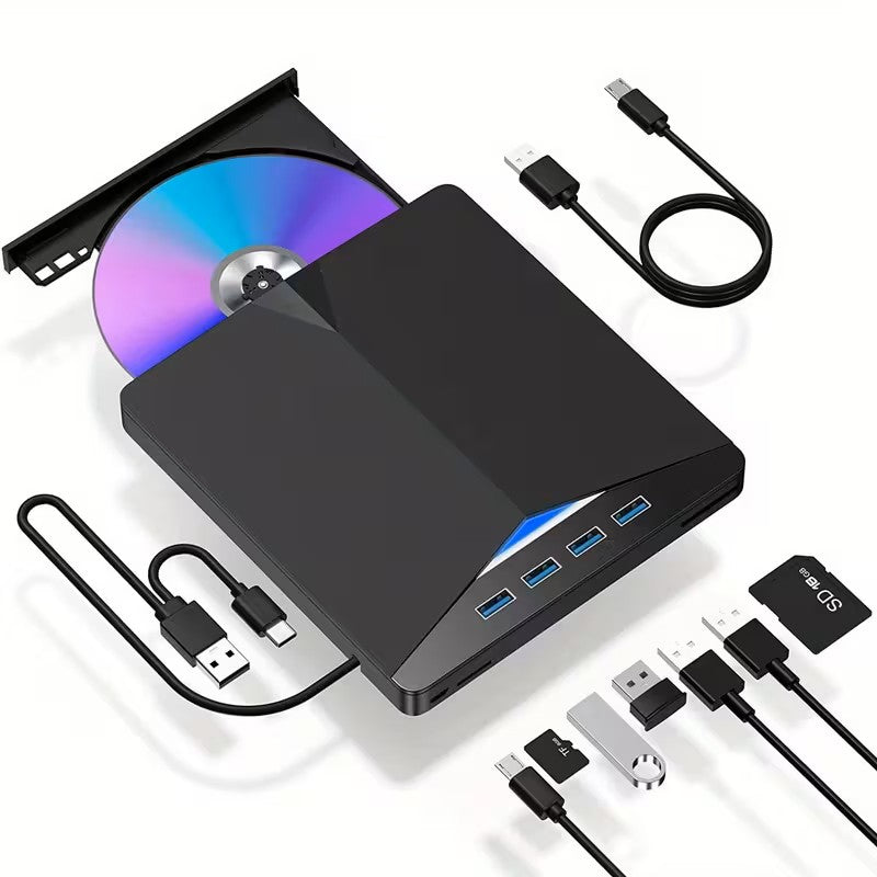 Lecteur et graveur CD/DVD portable - Clé USB C externe avec lecteur de carte SD, Hub USB 3.0 Type C