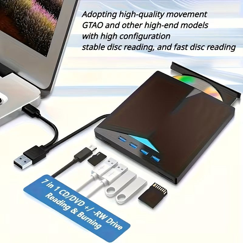 Lecteur et graveur CD/DVD portable - Clé USB C externe avec lecteur de carte SD, Hub USB 3.0 Type C