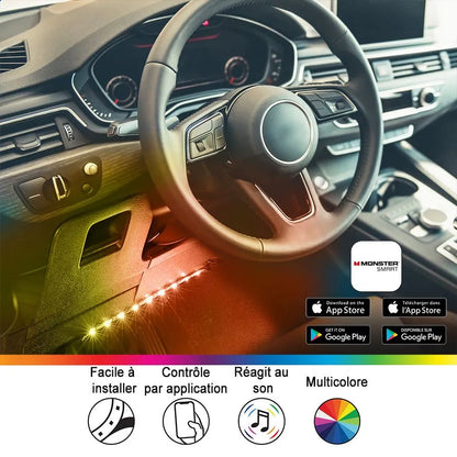Ensemble de bandes lumineuses DEL intelligentes pour voiture - RVB