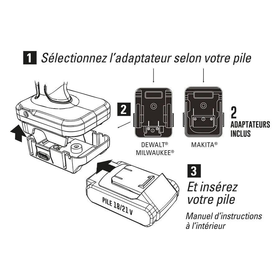 Lampe de travail DEL portative à batterie 18-21 V ADDTOOLS