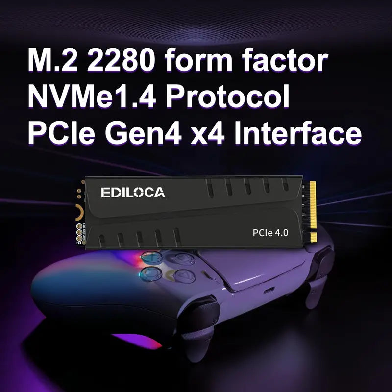EDILOCA EN855 SSD de jeu interne avec dissipateur thermique PCIe Gen4, jusqu'à 7400 Mo/s, NVMe M.2 2280, mémoire flash 3D TLC NAND, cache DRAM configurable, compatible avec PS5 et PC